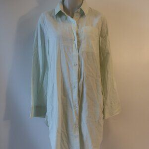 Womens Okaicos Light Green Long Button Down Shirt M